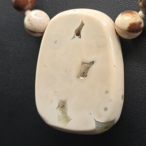 VTG Orbicular Ocean Jasper Necklace Druzy Pendant Natural Stone Beaded Boho 21"